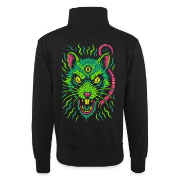 Dreiaugige Neon-Ratte mit Wahnsinnsblick - Unisex Pullover mit Zip-Kragen - Schwarz - Hinten