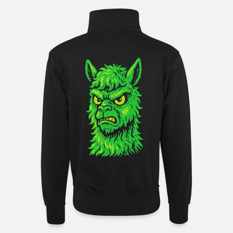 Wütendes Neon-Lama mit Killerblick - Unisex Pullover mit Zip-Kragen - Schwarz