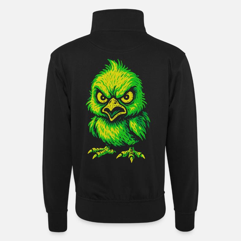 Angry Neon Chick Cartoon Style - Unisex sweater with zip collar - black