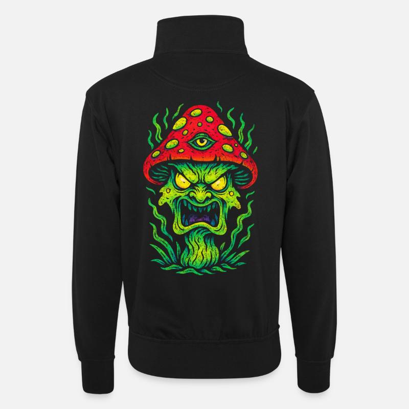 Psycho-Fliegenpilz mit drittem Auge - Unisex Pullover mit Zip-Kragen - Schwarz