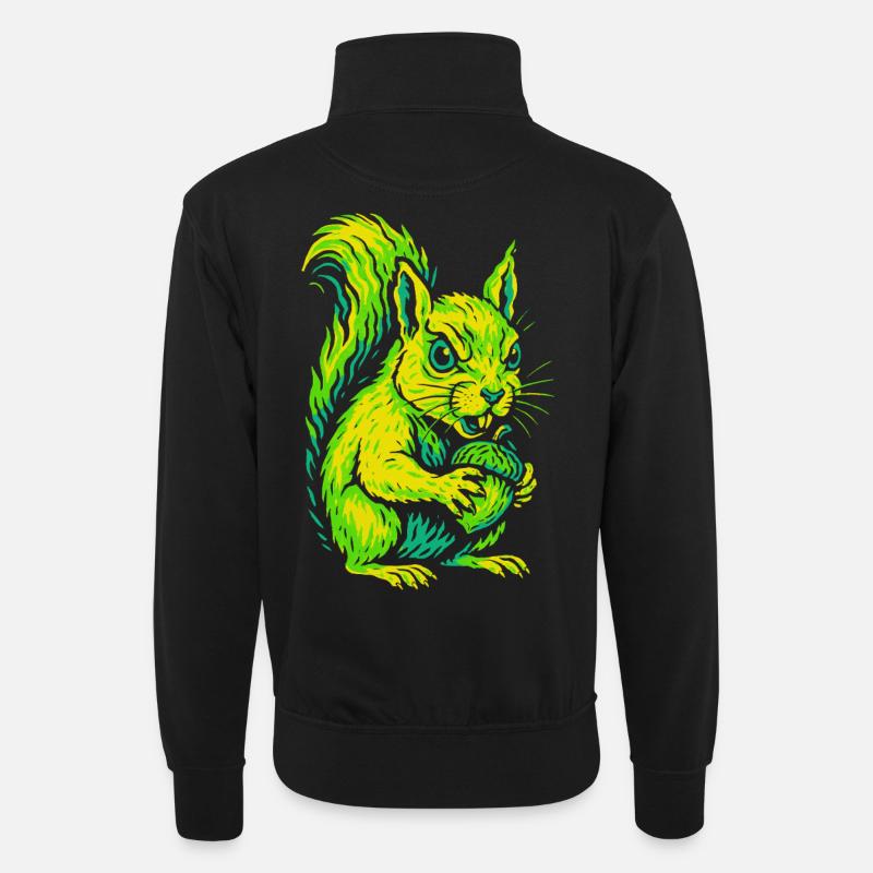 Wütendes Neon-Eichhörnchen mit Nuss - Unisex Pullover mit Zip-Kragen - Schwarz