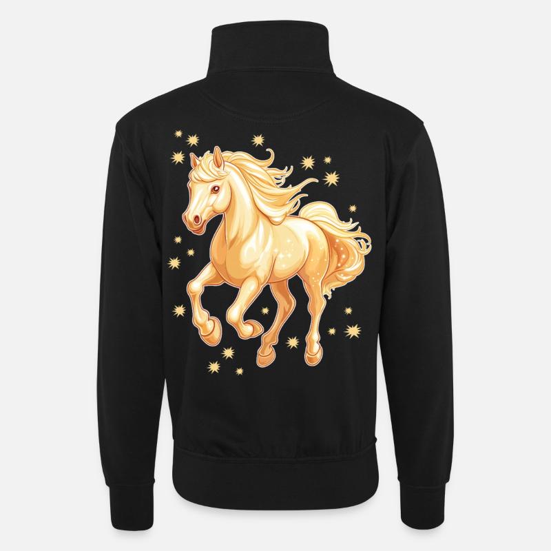 Pferd mit Sternen - Unisex Pullover mit Zip-Kragen - Schwarz