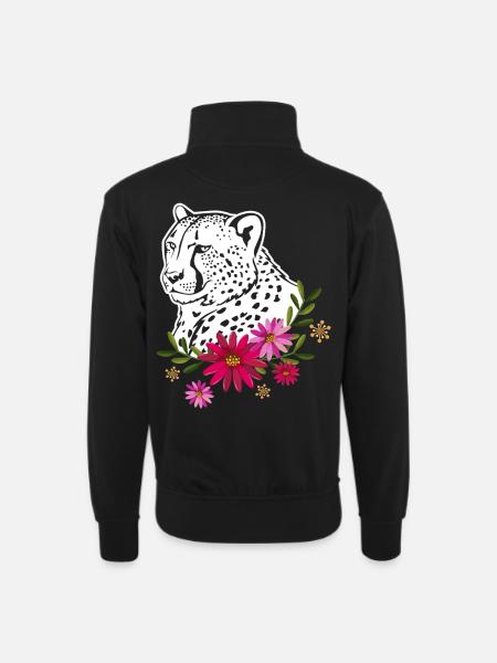 Cheetah With Flowers - Unisex sweater with zip collar - black