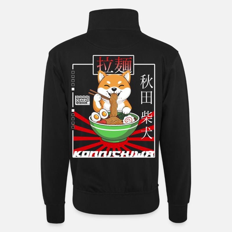 Japan Design Akita - Ramen - Unisex Pullover mit Zip-Kragen - Schwarz