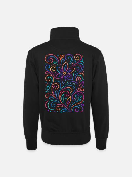 Farbige Blumenmuster im Mandala-Stil - Unisex Pullover mit Zip-Kragen - Schwarz