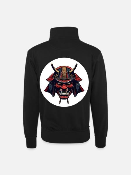 Roter Oni Dämonenhelm - Unisex Pullover mit Zip-Kragen - Schwarz