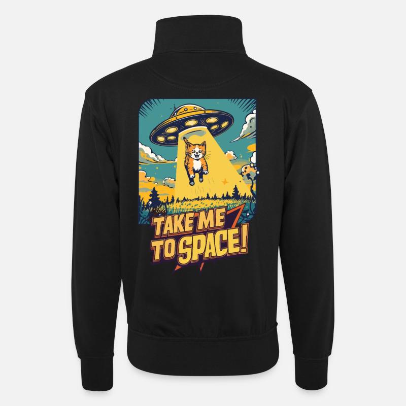 Katze UFO All-Abenteuer - Unisex Pullover mit Zip-Kragen - Schwarz