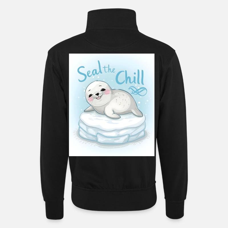 Versiegeln Sie die Kälte - Unisex Pullover mit Zip-Kragen - Schwarz