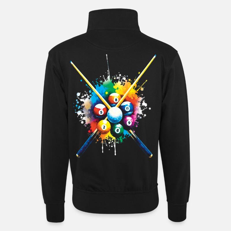 Billard – Illustration von bunten Billardkugeln - Unisex Pullover mit Zip-Kragen - Schwarz