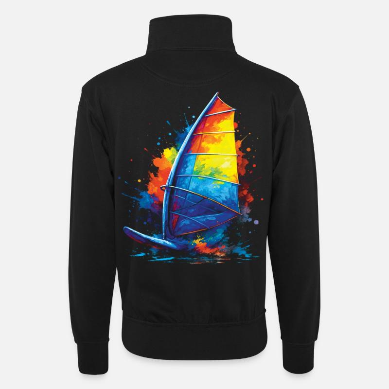 Windsurfen – Wassersportillustration - Unisex Pullover mit Zip-Kragen - Schwarz