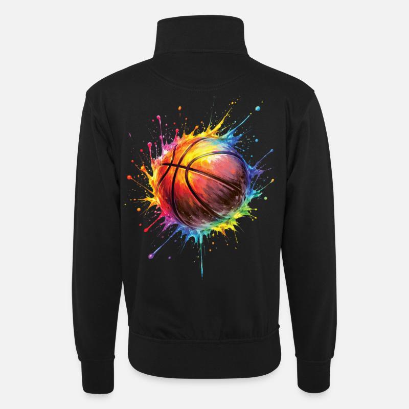 Basketball – Basketball-Stil Malerei - Unisex Pullover mit Zip-Kragen - Schwarz