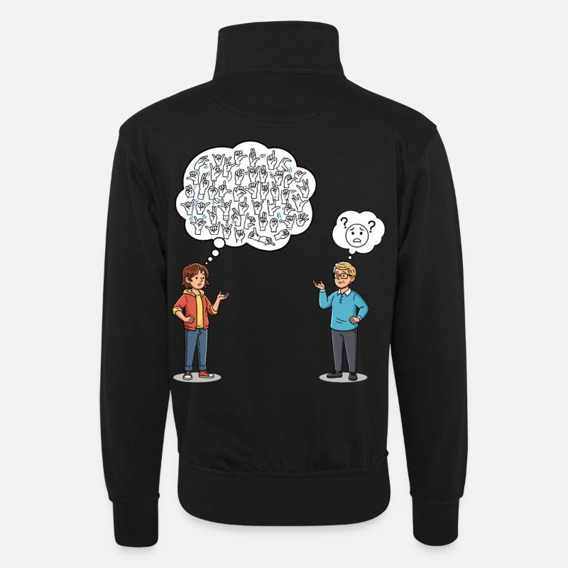 Zeichensprache: Missverständnisse inklusive ! - Unisex Pullover mit Zip-Kragen - Schwarz