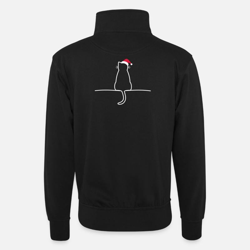 Chat noël cadeau noël chat - Sweat col montant zippé unisexe - noir