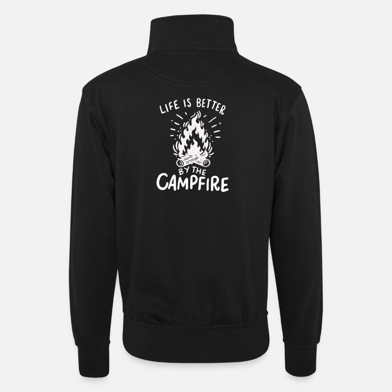 Camping - Unisex Pullover mit Zip-Kragen - Schwarz