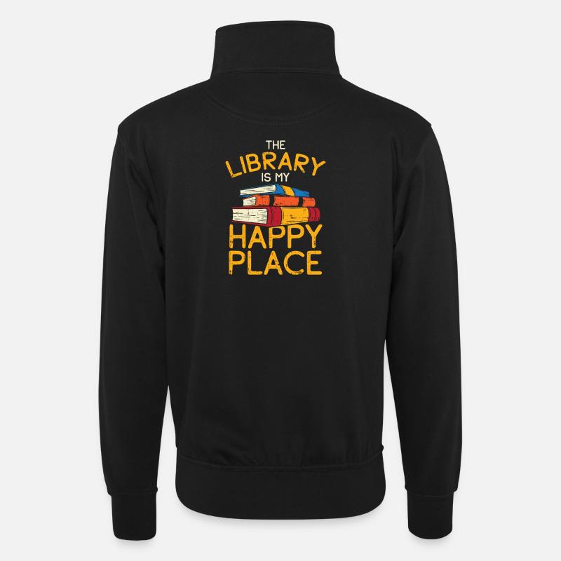 Bibliothek Bücher Lesen Geschenk - Unisex Pullover mit Zip-Kragen - Schwarz