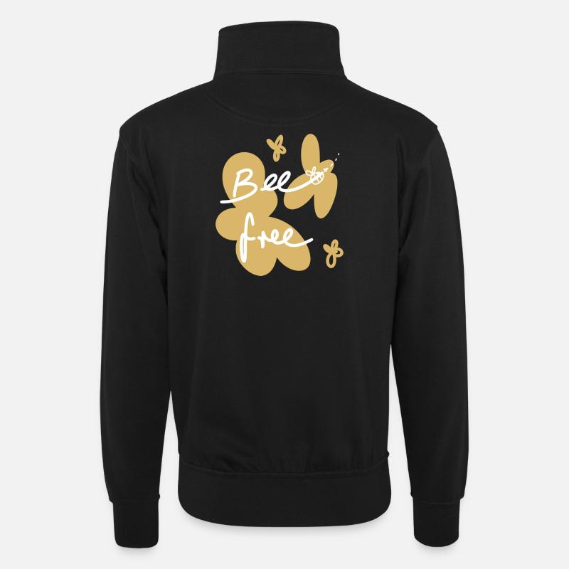 Bee free , Sei frei Biene - Unisex Pullover mit Zip-Kragen - Schwarz