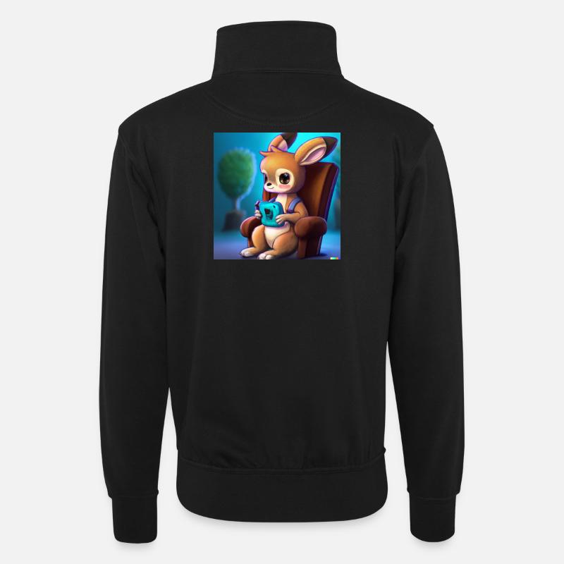 Kangou spielt - Unisex Pullover mit Zip-Kragen - Schwarz