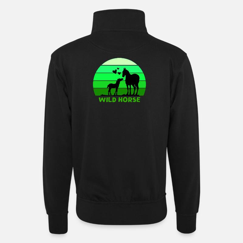 Pferd, Wildpferd, Pferdeliebhaber - Unisex Pullover mit Zip-Kragen - Schwarz