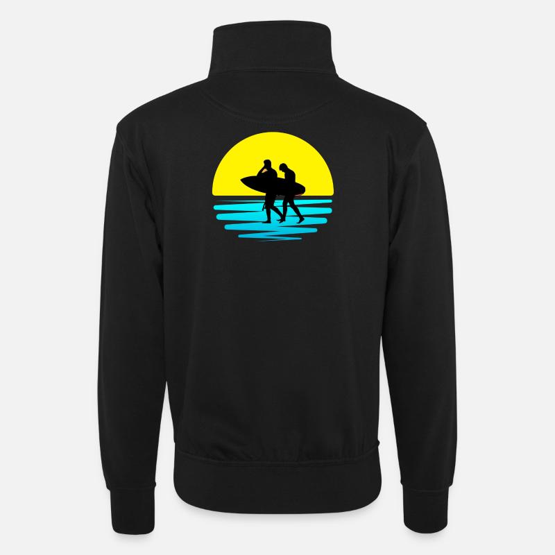 Surfen, Surfspot, Surfen - Unisex Pullover mit Zip-Kragen - Schwarz