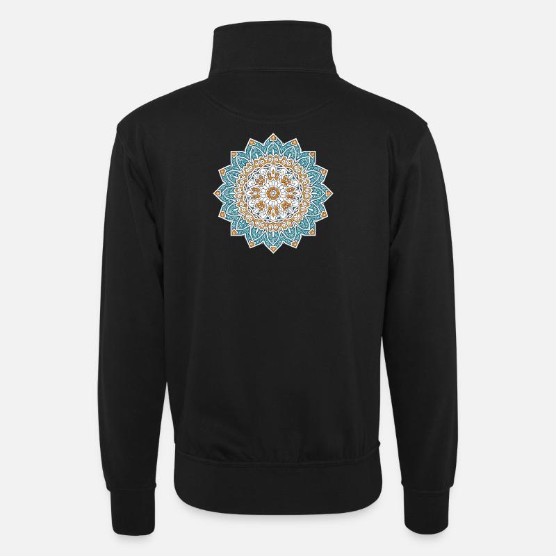 Persisches Mandala – Blau & Gold - Unisex Pullover mit Zip-Kragen - Schwarz