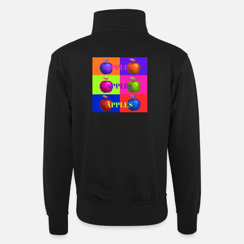 Pop Art Apfel Collage Design - Unisex Pullover mit Zip-Kragen - Schwarz