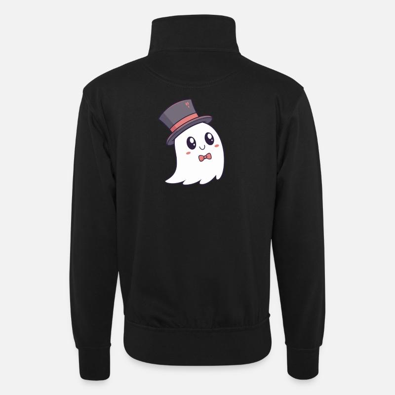 Fancy Ghost Hat and Bow Tie - Unisex sweater with zip collar - black