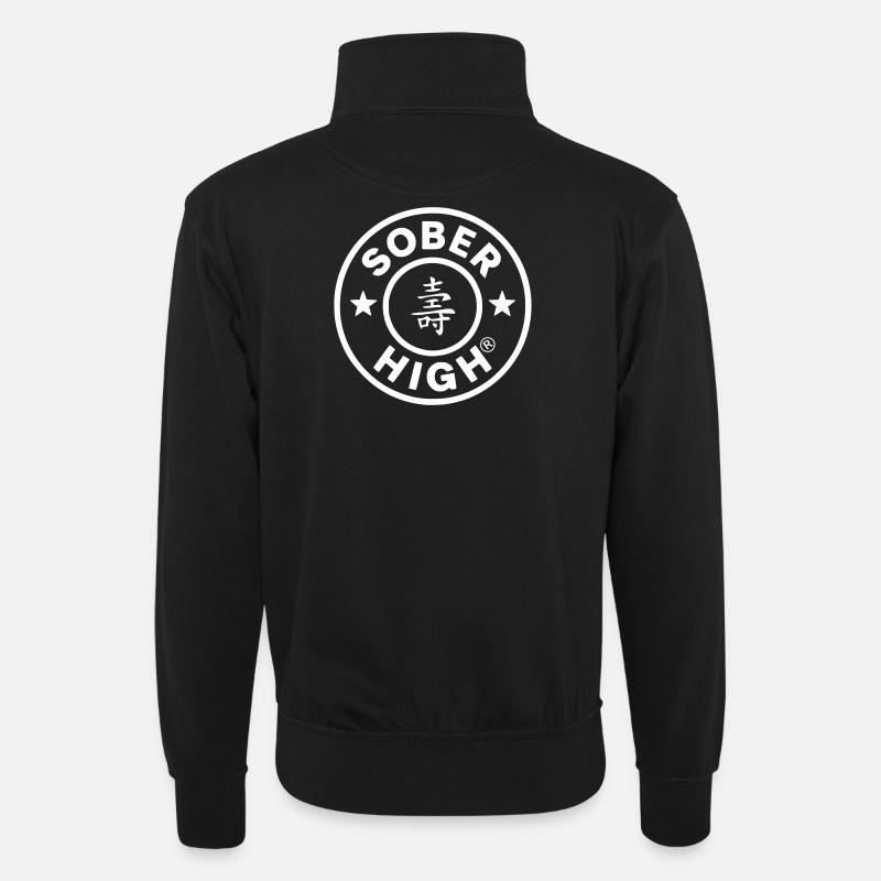 Live clean. Feel high. soberhigh. - Unisex sweater with zip collar - black
