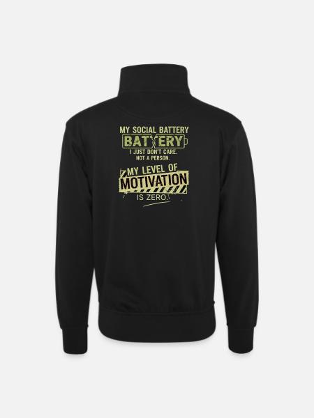 Zero Motivation Social Battery - Unisex sweater with zip collar - black