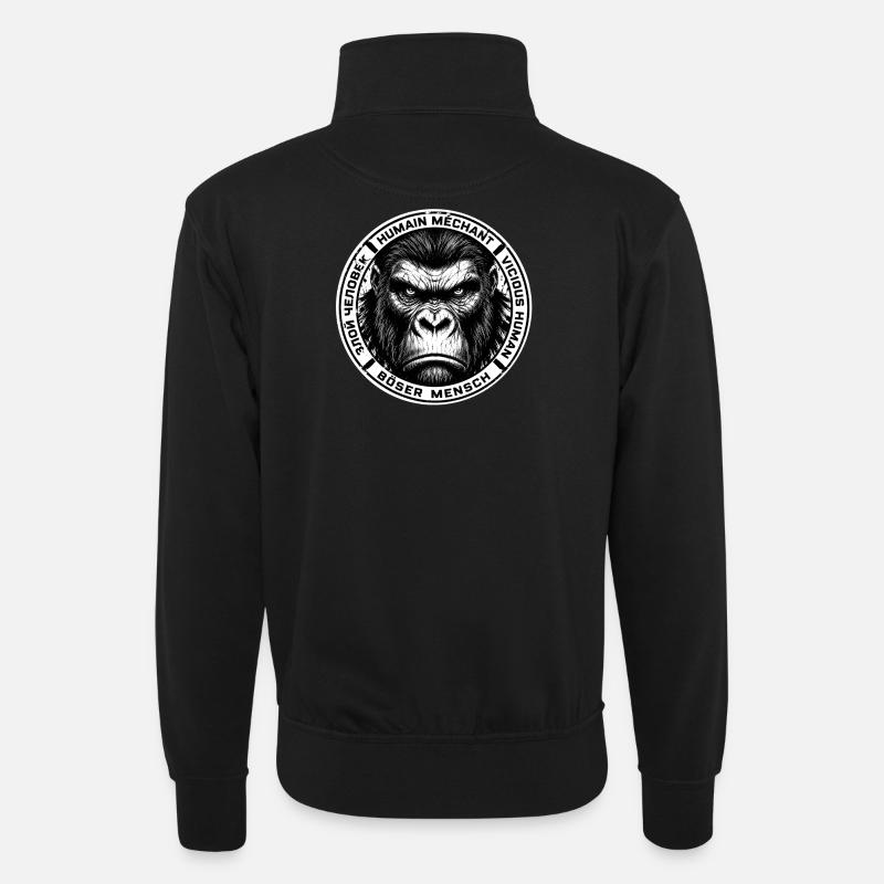 Gorille méchant badge noir - Sweat col montant zippé unisexe - noir