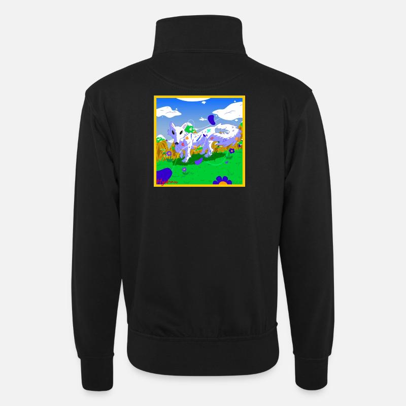 loup_blanc - Unisex Pullover mit Zip-Kragen - Schwarz