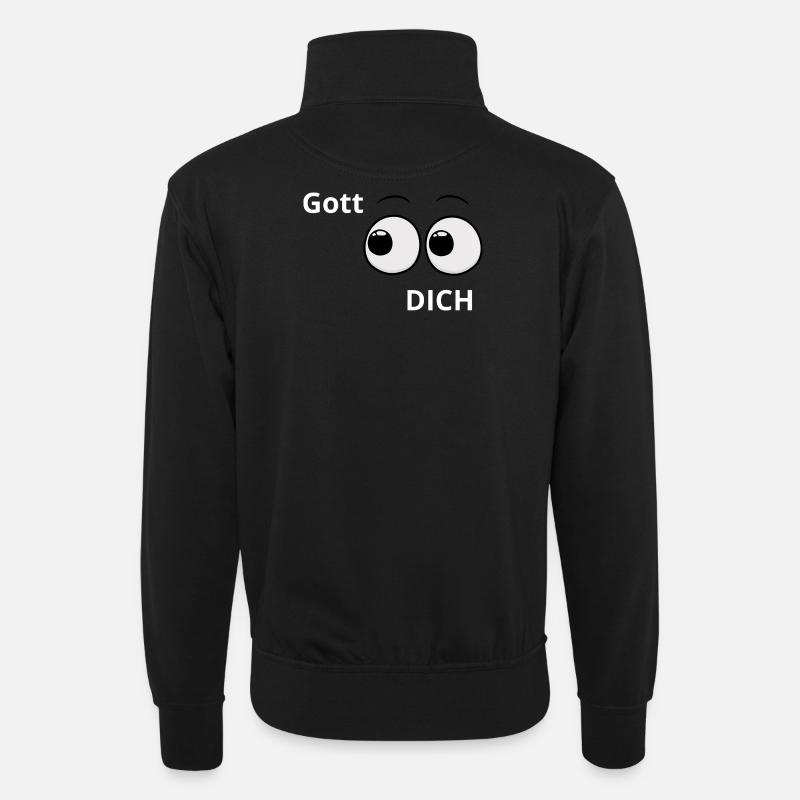 Gott sieht und sucht dich - Unisex Pullover mit Zip-Kragen - Schwarz