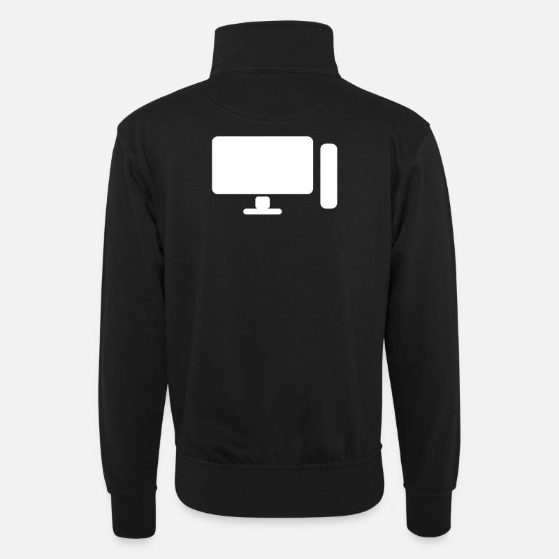 Minimal PC Setup Icon – Gamer Design - Unisex Pullover mit Zip-Kragen - Schwarz