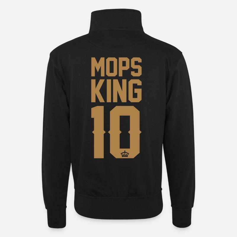 Mops-King - Unisex Pullover mit Zip-Kragen - Schwarz