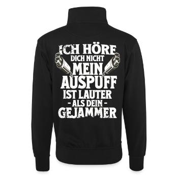 Mein Auspuff ist lauter – Motorrad Spruch Biker - Unisex Pullover mit Zip-Kragen - Schwarz - Hinten