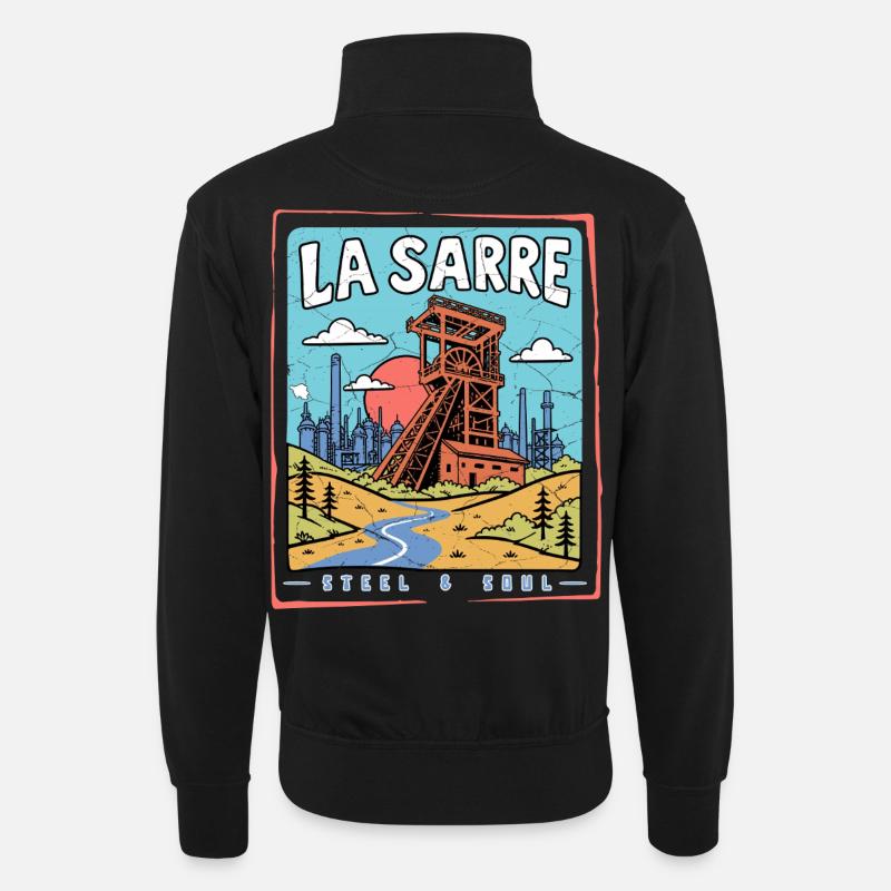 Saarland - La Sarre Stahl & Seele - Unisex Pullover mit Zip-Kragen - Schwarz