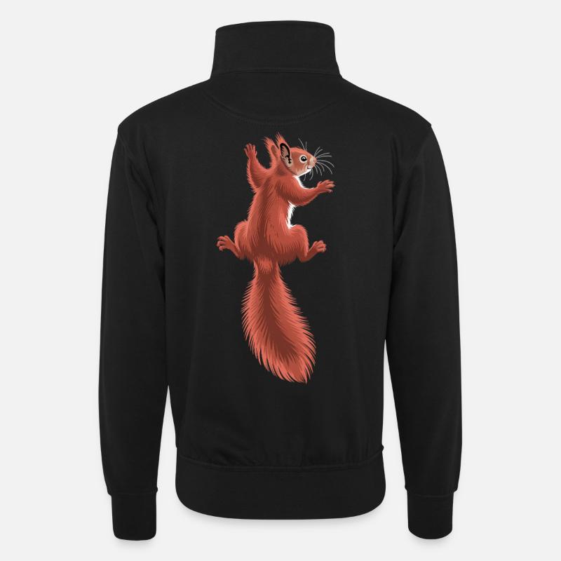Süßes kletterndes rotes Eichhörnchen - Unisex Pullover mit Zip-Kragen - Schwarz
