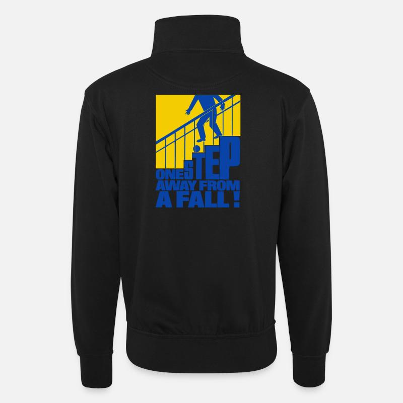 Nur einen Schritt vom Sturz entfernt - Unisex Pullover mit Zip-Kragen - Schwarz