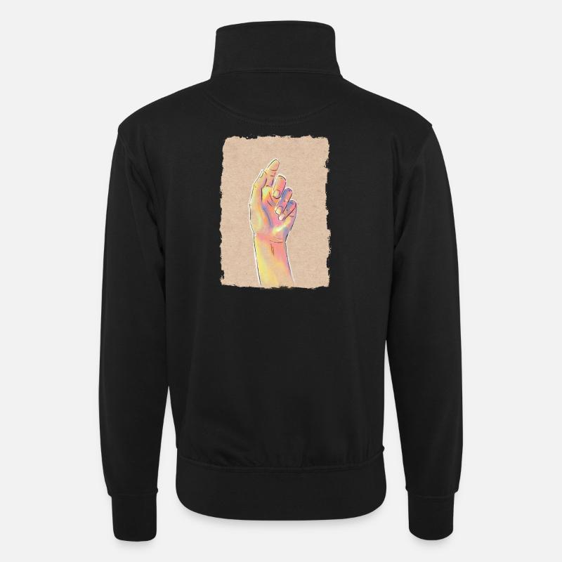 Pastellregenbogenhand - Unisex Pullover mit Zip-Kragen - Schwarz