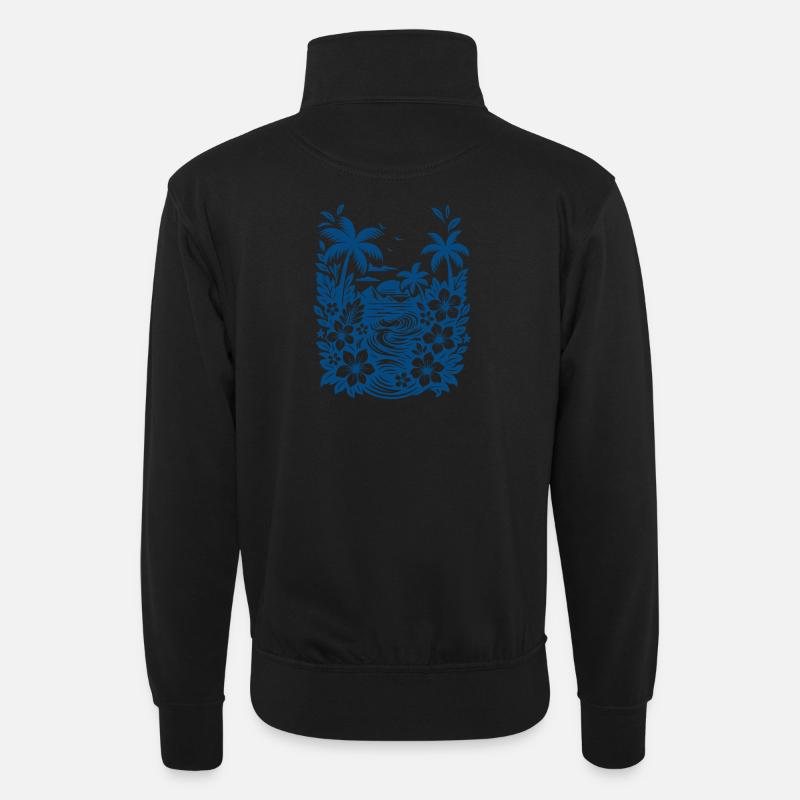 Bleu de plage - Sweat col montant zippé unisexe - noir