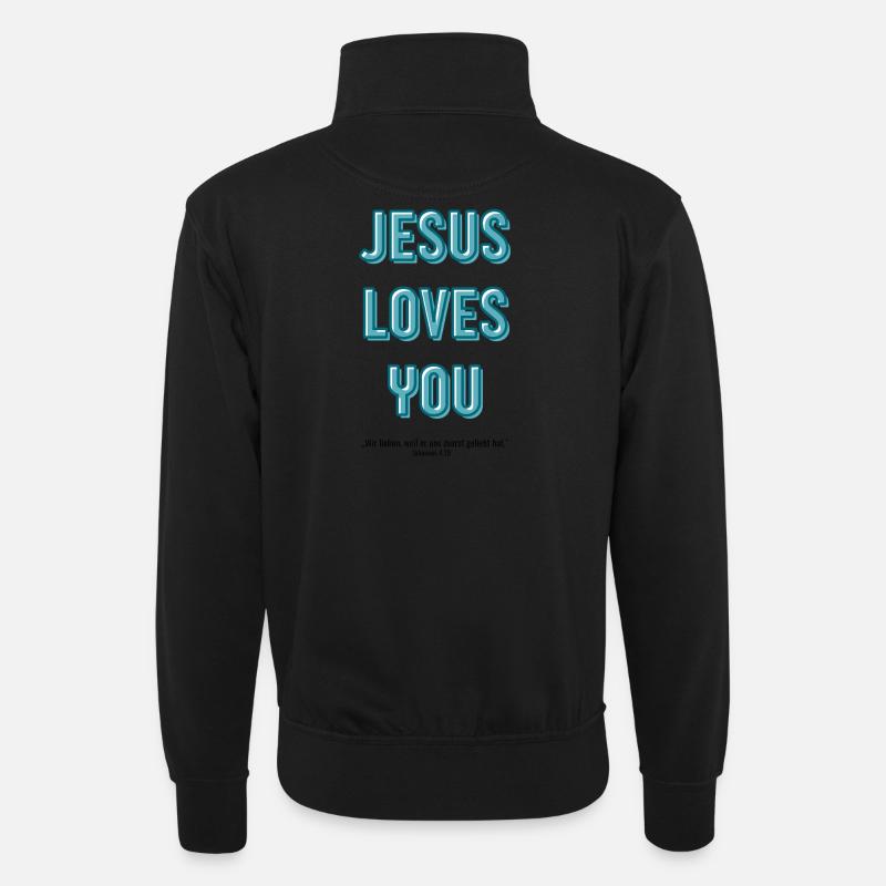 Jésus t’aime en script 3D - Sweat col montant zippé unisexe - noir