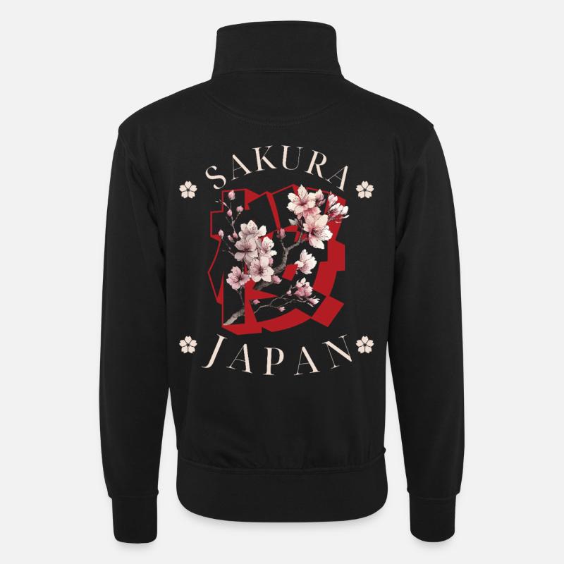Sakura Japan - Unisex Pullover mit Zip-Kragen - Schwarz