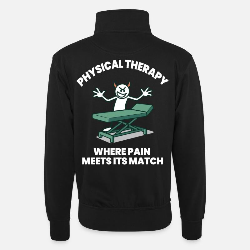 Physiotherapie Lustig Wo Der Schmerz ist - Unisex Pullover mit Zip-Kragen - Schwarz