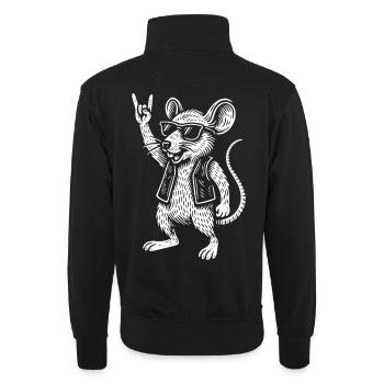 Rock Musik Heavy Metal Maus Lustig Retro - Unisex Pullover mit Zip-Kragen - Schwarz - Hinten