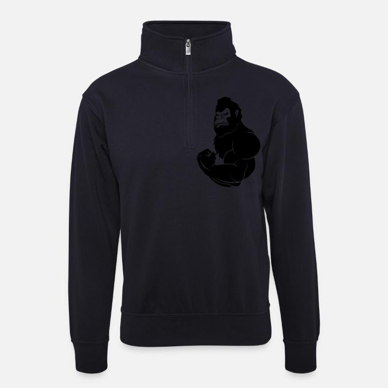 gorilla_beast_001 - Unisex Pullover mit Zip-Kragen - Dunkelnavy