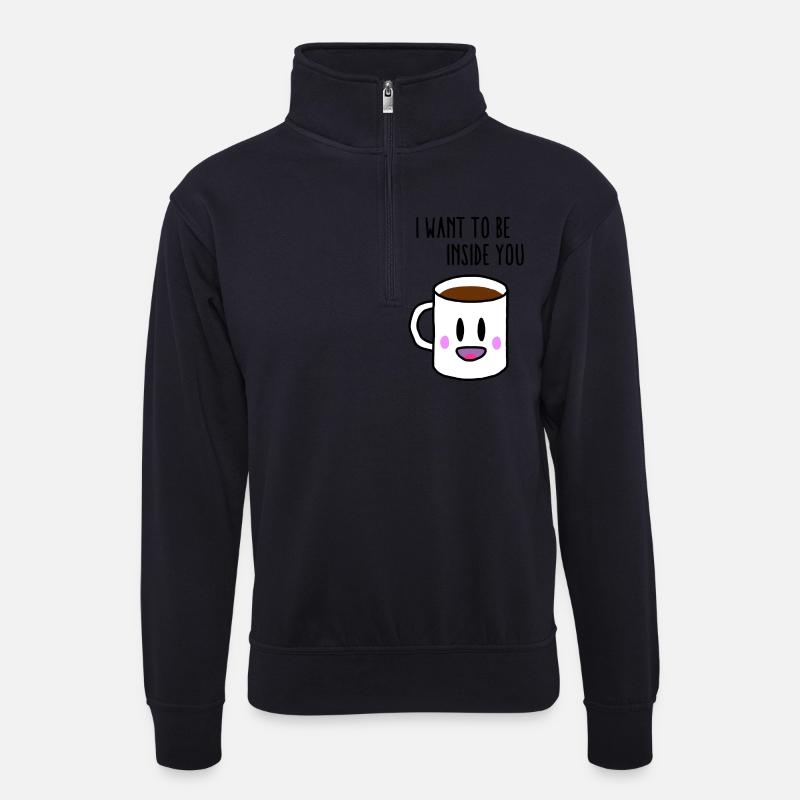 Coffee inside you - Unisex Pullover mit Zip-Kragen - Dunkelnavy