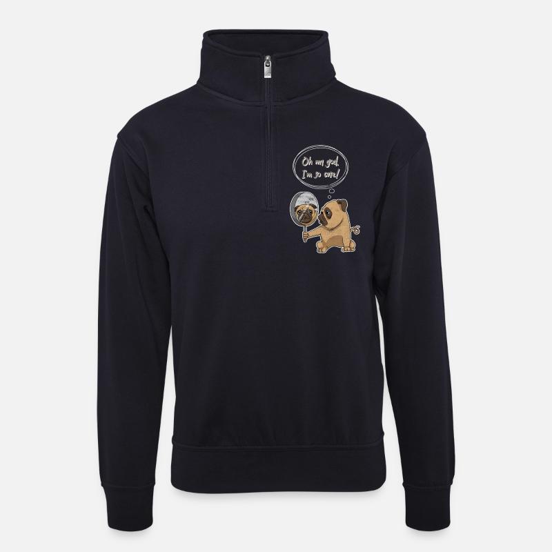 Cute Pug - Unisex Pullover mit Zip-Kragen - Dunkelnavy