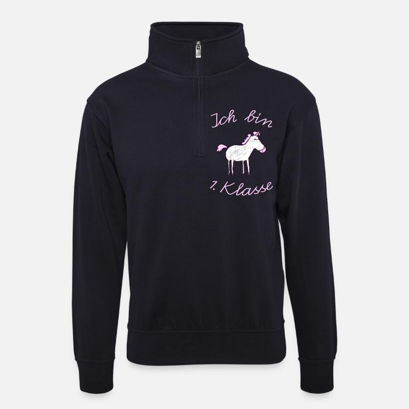 Einschulung_EInhorn_Ich Bin 1. Klasse - Unisex Pullover mit Zip-Kragen - Dunkelnavy