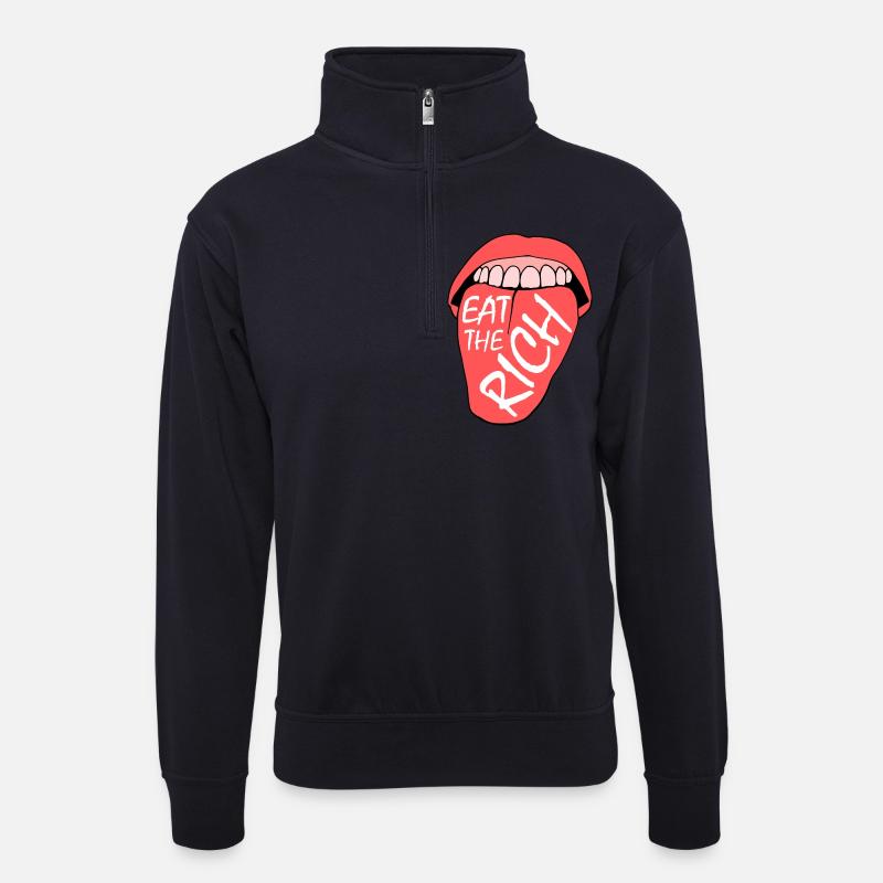 Eat the rich - Unisex Pullover mit Zip-Kragen - Dunkelnavy