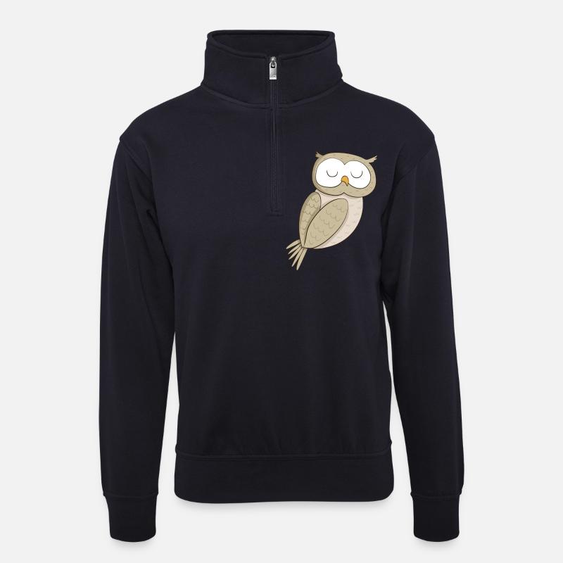 Lustige Eule Comic - Unisex Pullover mit Zip-Kragen - Dunkelnavy