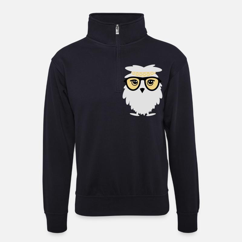 Weise Eule - Unisex Pullover mit Zip-Kragen - Dunkelnavy